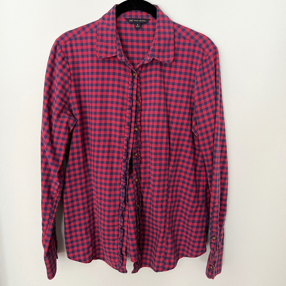 Cotton Plaid Ruffled Shirt Red&Blue - BrooksBrothers